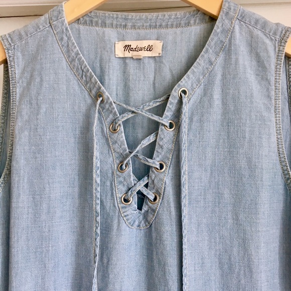 SOLD MADEWELL Lace Up Chambray Dress - Picture 3 of 5